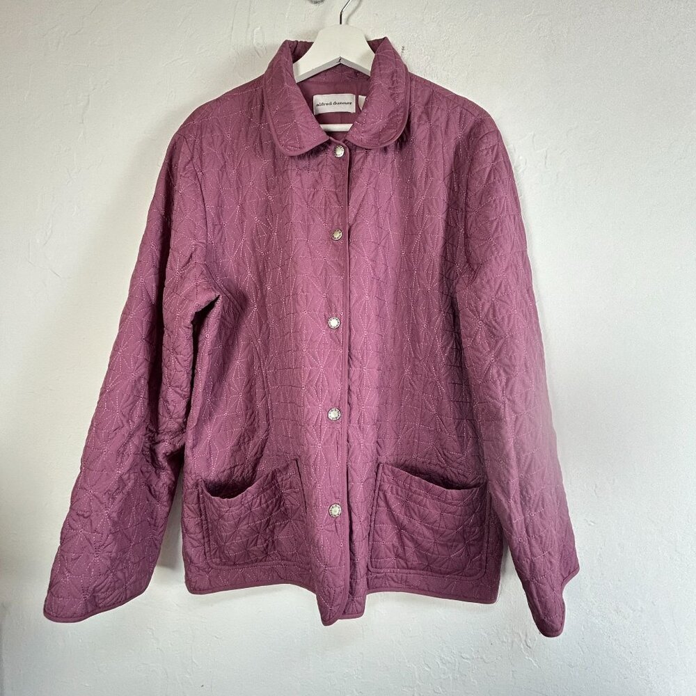 Alfred Dunner Womens Quilted Jacket Size 16 Purple Button-Front Pockets Casual